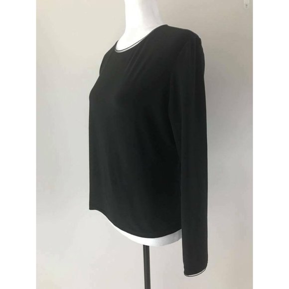 JOSEPH RIBKOFF Long Sleeve Top Blouse Size 16 Black Nylon Trim Neck and Cuffs - Picture 5 of 7